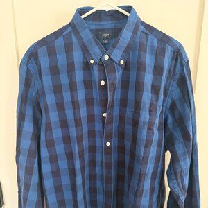 J Crew Men's Blue checkered button down Size XL Blue